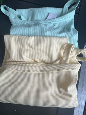 Ribbed Tank Tops - Mint and Pale Yellow